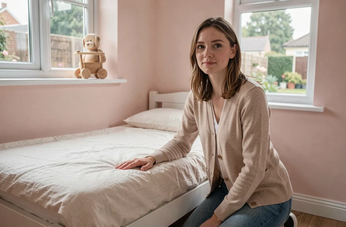 Future mère d'accueil préparant la chambre d'un enfant placé, exprimant attente et bienveillance