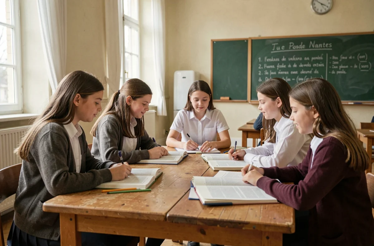 Élèves du Collège La Perverie Sacré-Coeur à Nantes en session d'étude dans une salle de classe traditionnelle