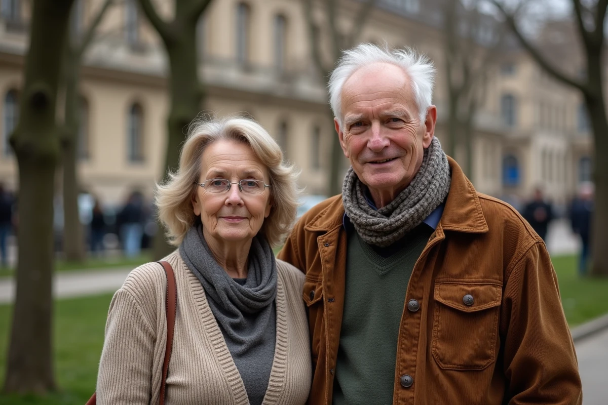 Couple dâgé dans un parc parisien en promenade