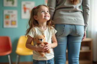 Fille de 4 ans dans une salle d'attente chaleureuse