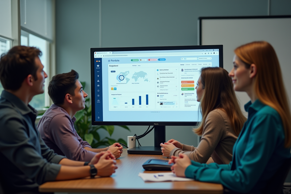 Enseignants collaborant dans un bureau scolaire moderne avec Pronote