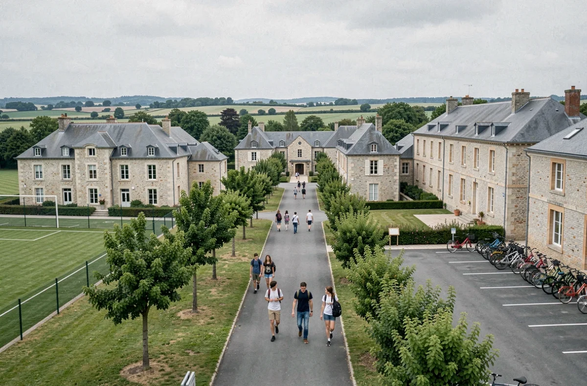 Campus des établissements privés de Beaupréau-en-Mauges en Maine-et-Loire avec des élèves circulant entre les bâtiments