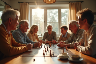 Famille multigenerational jouant à un jeu de société autour d'une table