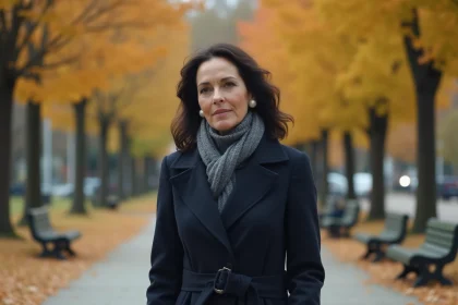 Femme élégante dans un parc automnal en ville