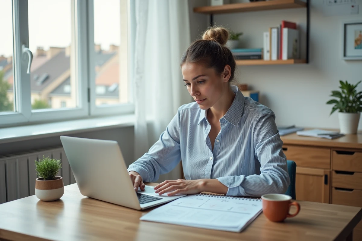 Femme consultant et notant les dates des congés scolaires zone B 2026 sur un calendrier numérique et papier