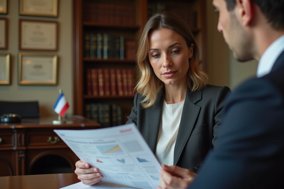 Femme consultant un rapport de test ADN de parenté dans un bureau administratif en France