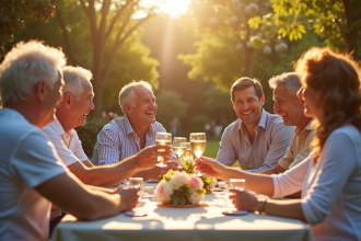 Famille multigenerational lors d'une fête d'anniversaire en jardin