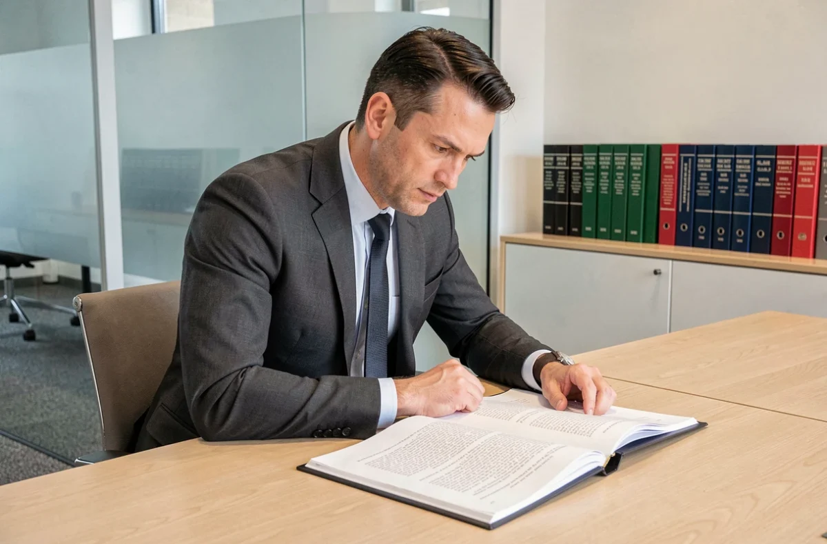 Maître Thibaut Pasquire, avocat en contentieux familial au barreau de Tours, penché sur un dossier ouvert lors d'une consultation