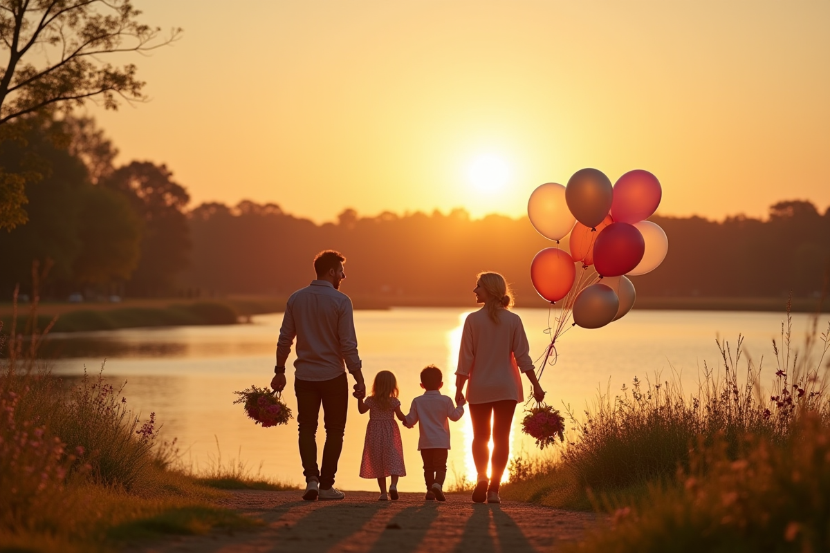 Couple avec enfants et parents lors d