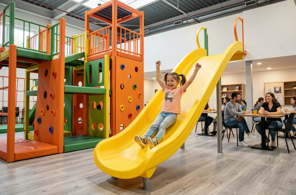 Centre de jeux couvert Yaka Jouer à Saint-Laurent-de-la-Prée avec toboggan coloré et enfants actifs
